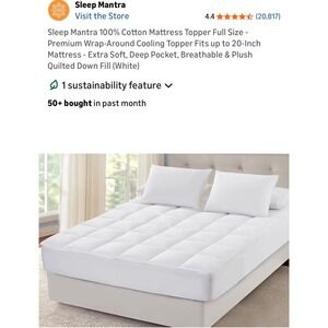 Sleep Mantra King Cotton Mattress Topper Cooling Quilted Down‎ Alternative White